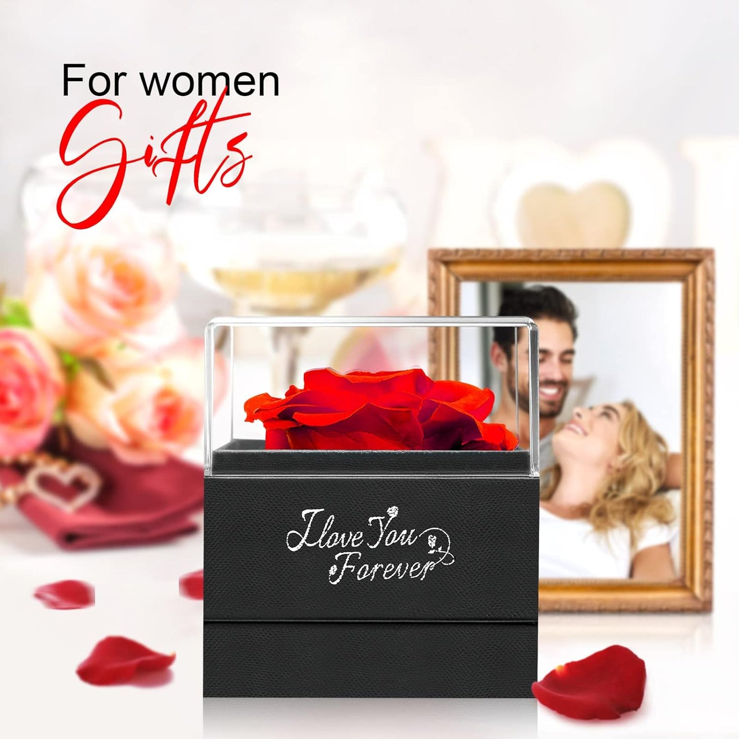 "Exquisite Preserved Real Rose with I Love You Necklace: Thoughtful Valentines Day Gifts for Her, Timeless Forever Flowers Gifts for Women, Ideal for Mom, Wife, and Girlfriend, Perfect Anniversary and Birthday Gifts for Women"