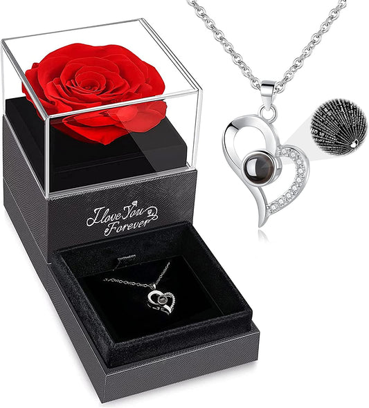 "Exquisite Preserved Real Rose with I Love You Necklace: Thoughtful Valentines Day Gifts for Her, Timeless Forever Flowers Gifts for Women, Ideal for Mom, Wife, and Girlfriend, Perfect Anniversary and Birthday Gifts for Women"
